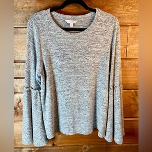 LC Lauren Conrad Heather Gray Long Bell Sleeve Top